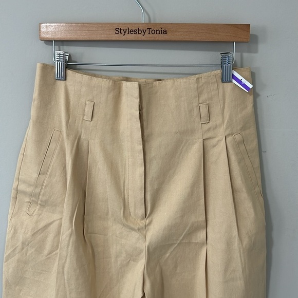 DEREK LAM 10 CROSBY Pant Linen blend wide leg pants Beige Pockets Sz 12 NEW - Picture 4 of 14